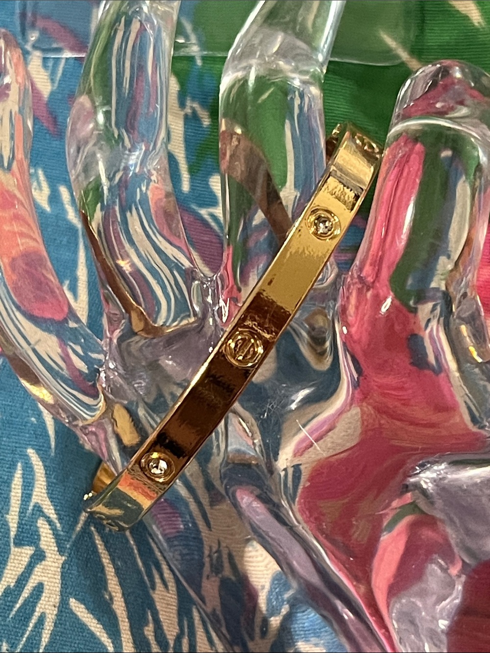 Gold-Tone Women's Screw Accent Bangle Bracelet with Crystal Details